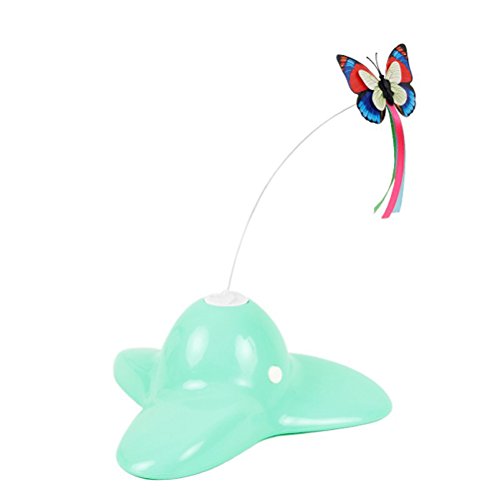 UEETEK Interaktives Katzenspielzeug Elektrische drehendem Schmetterling Katze Spielzeug mit Zwei Ersatz Blinkende Schmetterlinge Spinning Teaser Spielzeug