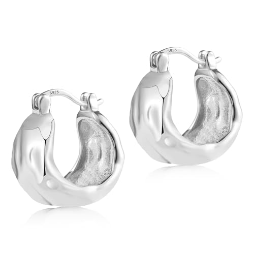 Hoop Ohrringe Klobige Creolen aus Sterlingsilber for Frauen gehämmerte strukturierte Creolen aus Silber kleine klobige Creolen aus Silber B-Silver