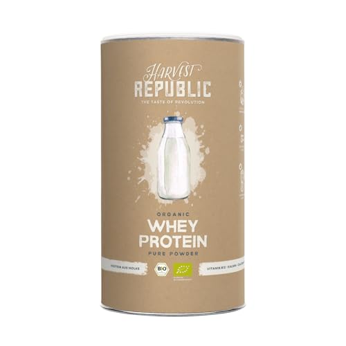 HARVEST REPUBLIC Bio Whey Protein Pulver Natur 400 g Eiweiß Protein Pulver aus Bio Molke Molkenproteine für Muskelaufbau bis zu 20 g Protein pro Portion Bio Proteinpulver ohne Zusatzstoffe