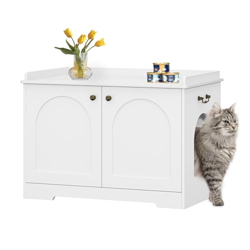 Hzuaneri Katzenschrank mit Griffen Katzentoilette Katzenklo Schrank Katzenhaus mit Tür Hölzerner Beistelltisch für das Haustierhaus 50 x 80 x 57cm Stabile Katzenschrank Weiß CB05703X