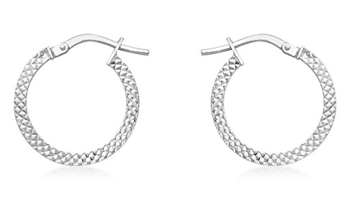 Carissima Gold 9ct White Gold 15mm Cobra Textured Creole Earrings