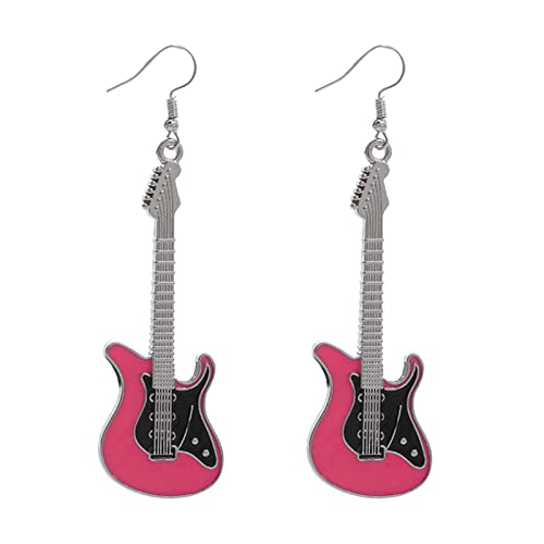 Silberne Creolen Für niedlich Metall schwarz Musik Bass E-Gitarre baumeln Ohrringe für Frauen Mädchen Musikliebhaber Lehrer personalisierte Schmuck Geschenke Ohrringe Vergoldet Pink One Size