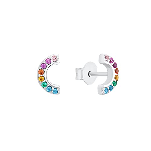 s.Oliver Ohrstecker 925 Sterling Silber Mädchen Kinder Ohrschmuck mit Zirkonia synth. 0 4 cm Silber Regenbogen Kommt in Schmuck Geschenk Box 2031533