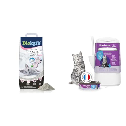 Litter Genie - LitterLocker DAS ORIGINAL und Biokat s Diamond Care Fresh Katzenstreu mit Babypuder-Duft Katzenstreu-Eimer Combo