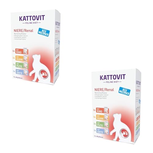 Kattovit Niere Renal Multipack Doppelpack 2 x 12 x 85 g Diät-Alleinfuttermittel für Katzen mit 4 verschiedenen Sorten im Frischebeutel Zur Untersützung der Nierenfunktion