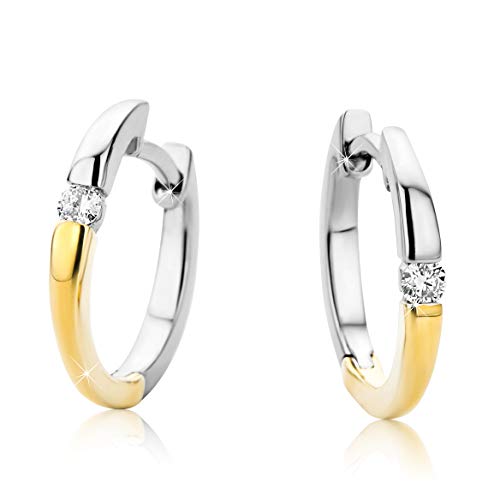 Orovi Damen Diamant Creolen Ohrringe 14 Karat 585 Zweifarb Weißgold und Gelbgold Ohr-Schmuck Brillianten 0.07ct