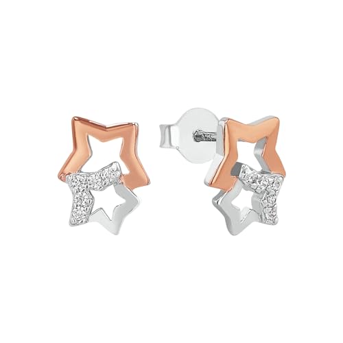 Amor Ohrstecker 925 Sterling Silber Damen Ohrschmuck mit Zirkonia synth. 1 cm Bicolor Stern Kommt in Schmuck Geschenk Box 2022286