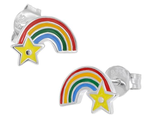 trendor Mädchen-Ohrringe Silber 925 Regenbogen Stern zauberhafter Ohrschmuck für Mädchen aus Sterlingsilber elegante Geschenkidee für Kids 41642