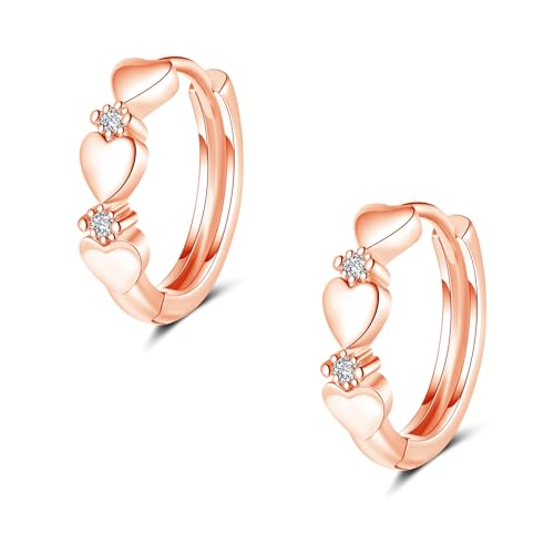 Loutade Creolen Silber Damen Ohrringe 925 Sterling Silber Herz Ohrringe Creolen mit AAAAA Zirkonia Hypoallergen 16mm Leicht Klein Knorpel Schlafen Rose Gold Kreolen Huggie-Ohrringe zum Weihnachten