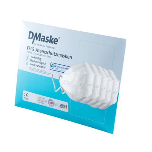 DMaske - FFP2 Masken - Deutscher Hersteller - FFP2 zertifiziert EN 149 2001 A1 2009 - Modell Luftkaiserin - 20 Stück - Klimaneutrale Atemschutzmaske mit verbesserter Atemfähigkeit