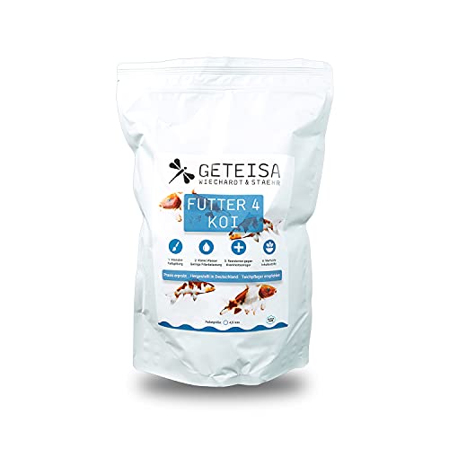 GETEISA Futter 4 Koi 1 kg - Hochwertiges Basis-Koi-Futter mit 4 5mm Pellets Nährstoffreich Fördert Farbintensität und Vitalität Leicht Verdaulich Made in Germany