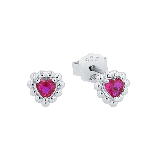 Amor Ohrstecker 925 Sterling Silber Mädchen Kinder Ohrschmuck mit Zirkonia synth. 0 6 cm Pink Herz Kommt in Schmuck Geschenk Box 2021187