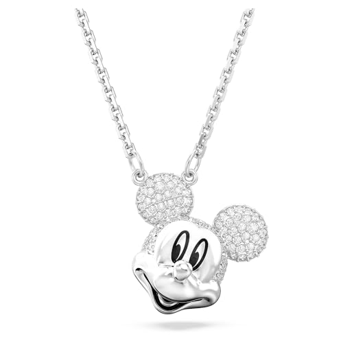 Swarovski Disney Mickey Mouse Anhänger Weiße und Rhodinierte Damenhalskette mit Strahlenden Swarovski Kristallen