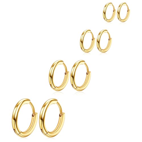 4 Paar Creolen Ohrringe Für Männer Damen Gold 316L Chirurgenstahl Creolen Ohrschmuck Set Rund Ohrringe Snug Knorpel Herren Hypoallergene Ohrringe Nase Lippen Ringe 8 10 12 14 mm