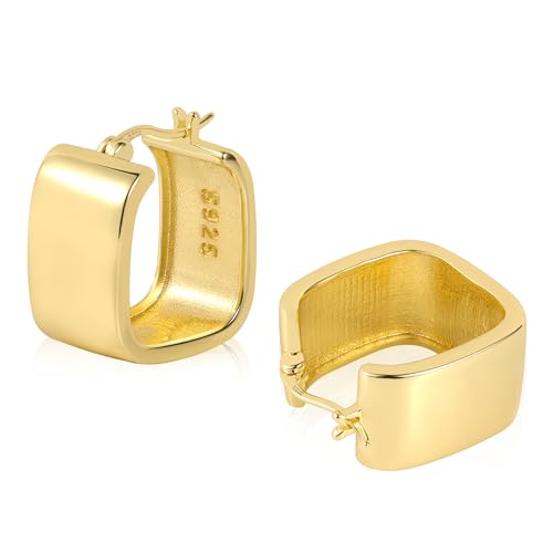 ALEXCRAFT Dicke Ohrringe Gold Creolen Eckig 14K Chunky Goldene Ohrringe Damen Geschenk für Frauen Freundin Mama Mädchen