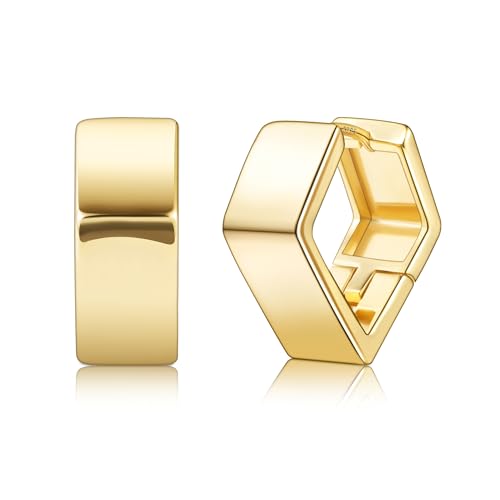 ALEXCRAFT Ohrringe Gold Creolen Eckig 14K Chunky Rhombus Goldene Ohrringe Damen Geschenk für Frauen Freundin Mama Mädchen