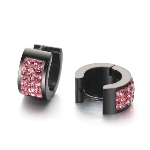 Zirkonia Ohrringe Damen Ohrringe Edelstahl Kreis mit Stein Creolen Pink Schwarz Schmuck Jahrestag Geschenk