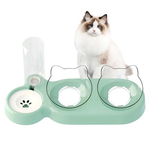 3 in 1 Fressnäpfe für Katzen Katzennapf-Set 15 Kippbare Katzennäpfe Katzenzubehör Katzennapf 3er Set Mit Automatischer Wasserflasche Katzenzubehör für Kleine und Mittelgroße Hunde und Katze