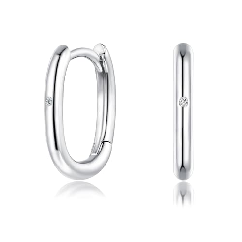 Loutade Creolen Silber Damen Ohrringe 925 Sterling Silber Oval Creolen mit Zirkonia Hypoallergen Geometrische Silber Huggie-Ohrringe Schlafen Knorpel Ohrringe Silber 925 Creolen zum Weihnachten