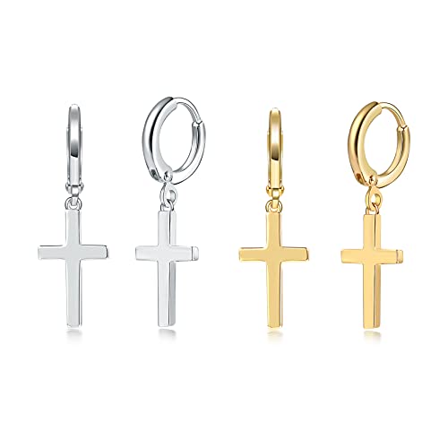 CERSLIMO Kreuz Creolen Silber 925 Gold Klein Kreuz Ohrringe mit Kreuz AnhÃ¤nger Set Ohrstecker Herren Damen