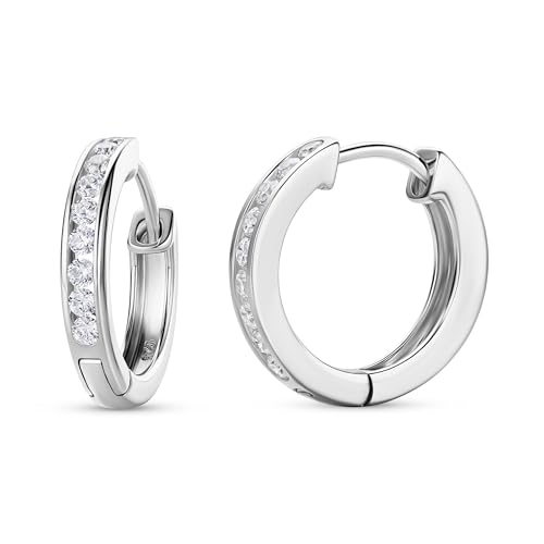 MIORE Schmuck Damen Creolen Silber 925 Ohrringe Silber mit Zirkonia Steinen echt Silber Creolen hoops ohrringe 16 mm Silberschmuck Damen 925