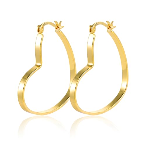 ALEXCRAFT 14K Dick Herz Ohrringe Gold Creolen Große Vergoldete Ohrringe Geschenk für Frauen Freundin Mama Mädchen
