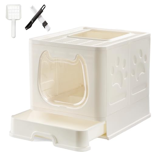 Gefryco Faltbare abgedeckte für kleine und mittelgroße geschlossenes Katzentöpfchen Schaufel und Bürste niedliches Kätzchentoilette Schublade