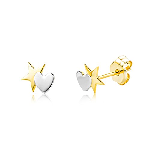  Ohrringe MÃ¤dchen Bicolor Gelbgold WeiÃŸgold 9 Karat 375 Gold Ohrstecker mit Herz und Stern
