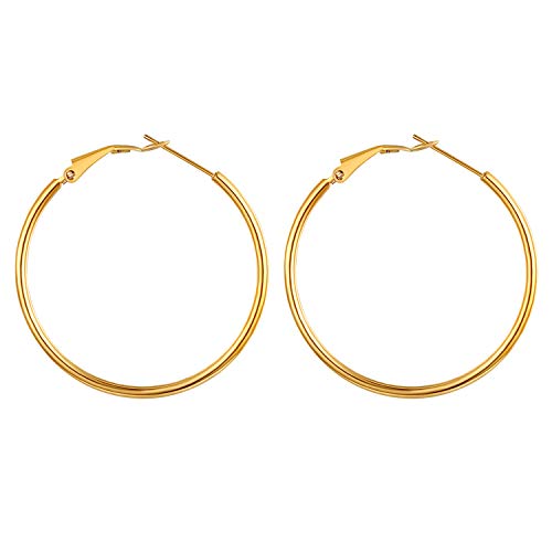 JewelryWe Schmuck Creolen Damen Edelstahl Hochglanz Poliert Große Ring Ohrringe Ohrhänger Ohrstecker Ohr-Piercings für Frauen Mädchen Gold- Durchmesser 40 mm