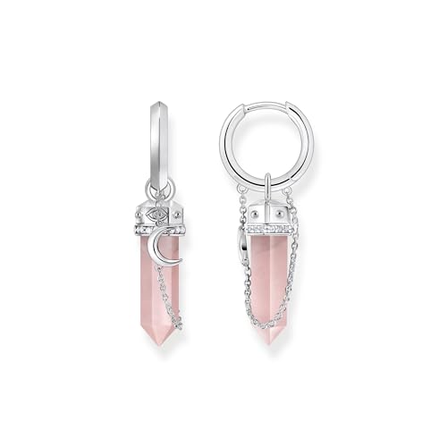 THOMAS SABO Damen Creolen mit rosa Kristall Anhänger und Symbolen Silber 925 Sterlingsilber Geschwärzt CR722-643-9