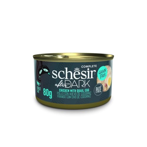 Schesir After Dark Nassfutter für Katzen in Pastete 12 Dosen x 80 g Hühnchen mit Waffelei auf Paste