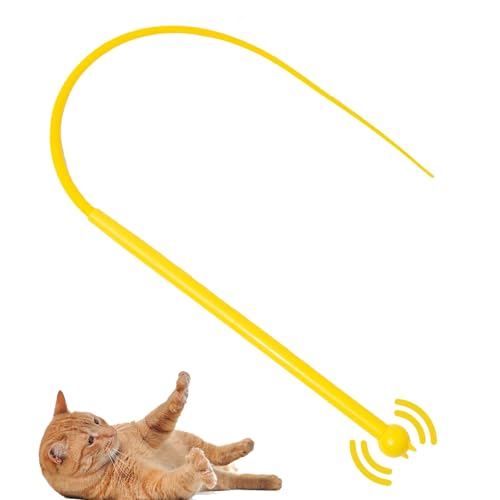 Twigletail Katzenangel Twiggle Tail Katzenspielzeug Silikon Katzen Angel Silikon Katzenangel Lang 80 CM Silikon Teaser Katzen Zauberstab Spielzeug für Indoor-Katzenspielübungen Zitronengelb