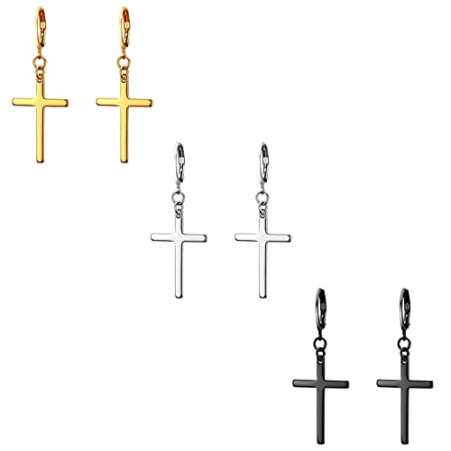 Flongo Herren 6 Stück Schwarz Gold Stecker Kette Kreuz Anhänger Jahrgang Männer Frauen