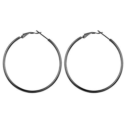 JewelryWe Schmuck Creolen Damen Edelstahl Hochglanz Poliert Große Ring Ohrringe Ohrhänger Ohrstecker Ohr-Piercings für Frauen Mädchen Schwarz- Durchmesser 50 mm