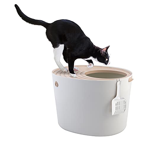 Iris Ohyama Katzentoilette hop in Katzenklo oben einstieg mit gerilltem Deckel keine Verbreitung von Geruch und Streu Schaufel inkl. für Katze - Cat Litter Box Jump-in PUNT-530 Weiß