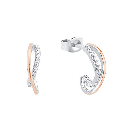 Amor Creolen 925 Sterling Silber Damen Ohrschmuck mit Zirkonia synth. 1 cm Bicolor Kommt in Schmuck Geschenk Box 2026195