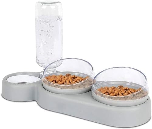 Katzennapf Set 15 Neigbar Doppelter für Nass  Trockenfutter mit Automatischer Wasserflasche für Kleine und Mittelgroße Hunde und