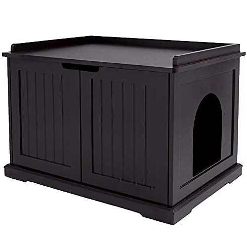 unipaws katzenschrank für katzentoilette katzenklo Schrank mit Tür Holz Katzenhaus für große Katzen großem Stauraum 75 x 53.5 x 51.5 cm Braun