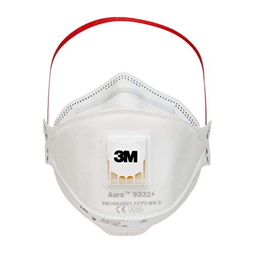 3M Aura 9332 FFP3 Atemschutz-Maske mit Ventil für Dämmstoffe und Hartholz FFP3-Maske 5 Stück
