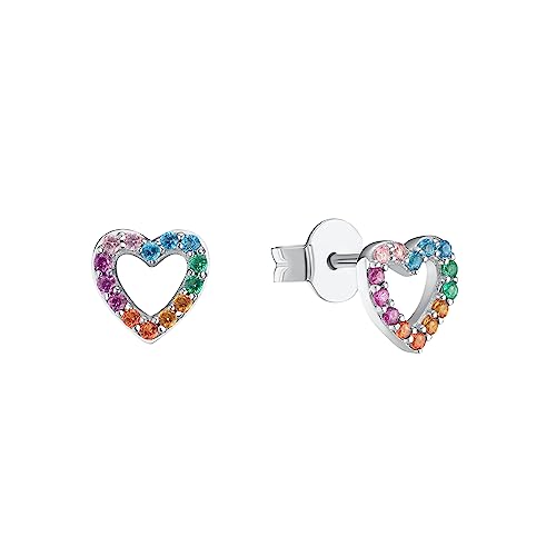 s.Oliver Ohrstecker 925 Sterling Silber Mädchen Kinder Ohrschmuck mit Zirkonia synth. 0 7 cm Multicolor Herz Kommt in Schmuck Geschenk Box 2034168