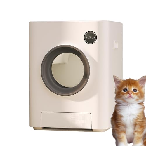 DELURA Selbstreinigende Katzentoilette Automatisches Katzenklo App-Steuerung Geruchsentfernung Sicherheitsschutz for Mehrere Katzen Weiß