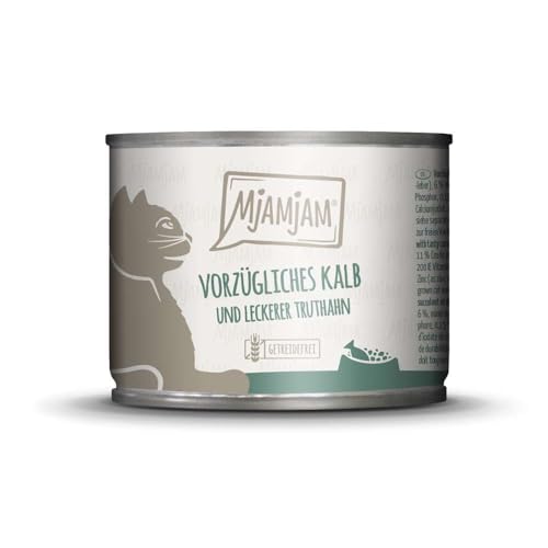 MjAMjAM - Premium Nassfutter für Katzen - vorzügliches Kalb Truthahn an leckeren Möhrchen 1er Pack 1 x 200 g getreidefrei mit extra viel Fleisch