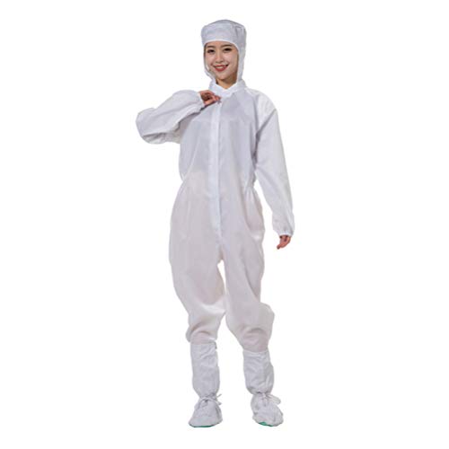 TENDYCOCO Unisex Staubdichte Antistatik Kapuzenanzug Labor Saubere Kleidung Weiß ohne Schuhe Größe M