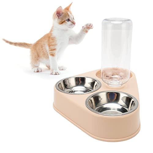 Dreifache Katzennäpfe 3-in-1-Katzenfutternapf Nass- und Trockenfutternapf mit Automatischer Wasserflasche 2 Futternäpfe und Wasserspender-Set Futterspender für Katzen Kleine