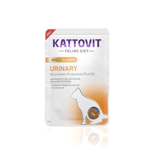 Kattovit - Urinary Nassfutter für Katzen Katzen-Nassfutter als Alleinfuttermittel im Frischebeutel. Diätfutter für ausgewachsene Katzen mit Harnwegserkrankungen 10 x 85 g Pat Huhn