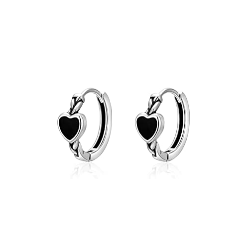 SLUYNZ 925 Sterling Silber Herz Creolen Ohrringe für Frauen Mädchen Schwarz Herz Creolen Ohrringe Knorpel Huggie Ohrringe