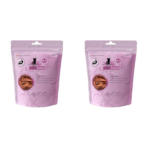 catz finefood Meatz Katzen Leckerlies Kaninchen N 11 - knusprige Streifen aus Kaninchenfleisch - gegrillt und getrocknet - Katzensnack ohne Zucker getreidefrei 45g Packung mit 2