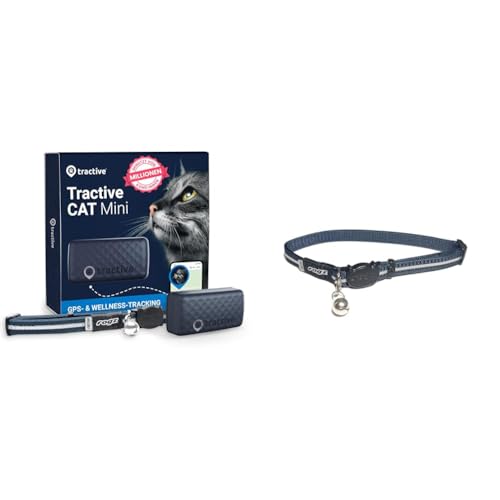 Tractive Mini GPS Tracker für Katzen Rogz Alleycat Halsband. Auf das Gewicht deiner Katze einstellbar und mit Sicherheitsverschluss. Dunkelblau