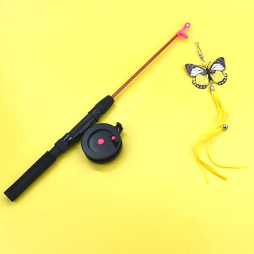 Ftchoice Cat Feather Toys Indoor Interactive Cat Feather Teaser Wand Retractable Fishing Pole Cat Chase Toys For Kittens Small Pets yellow butterfly bagged