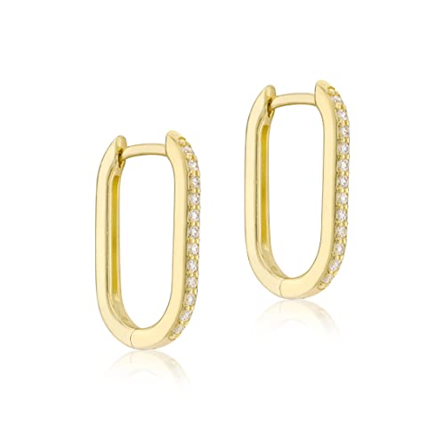  Women s 9ct Yellow CZ 10.5mmx 17mm Rectangular Hoop Earrings